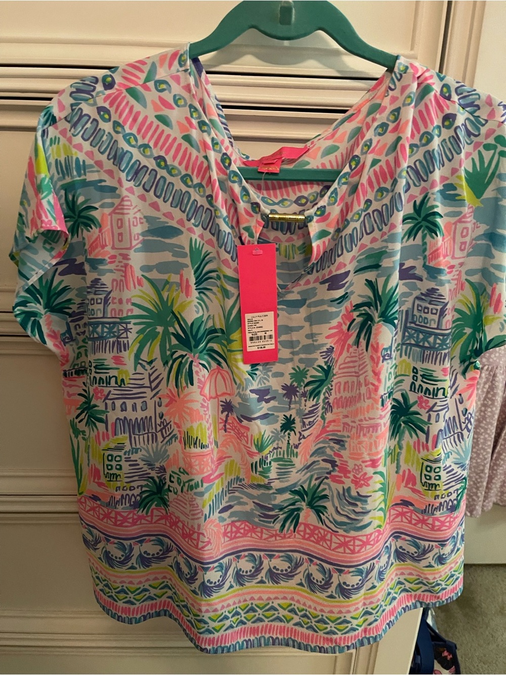 Lilly Pulitzer Multicolor Palm Print Top in Pink, Teal, Blue & Yellow